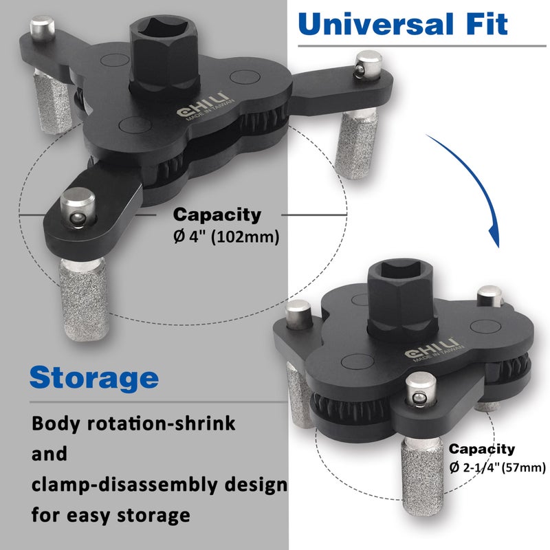 CHILI TOOLS Universal Adjustable No-Slip Magnetic Oil Filter Wrench with 3/8" Square Drive | Range From 2-1/4 to 4 inch Oil Filters Removal Tool | For Motorcycles, Cars & Trucks | Made in Taiwan - Image 2